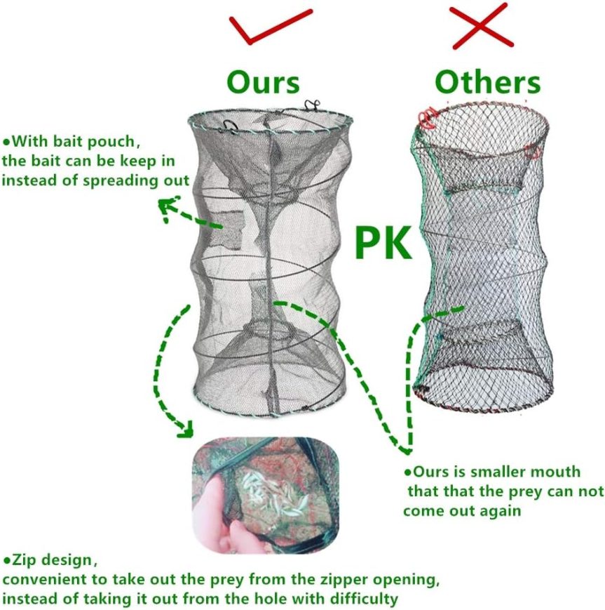 Fishing Bait Trap,2 Packs Crab Trap Minnow Trap Crawfish Trap Lobster Shrimp Collapsible Cast Net Fishing Nets Portable Folded Fishing Accessories,12.6X20.1inches - Image 4