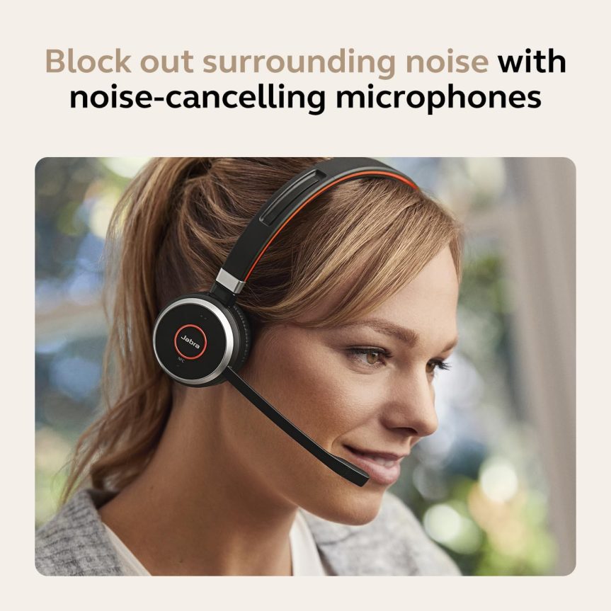 Jabra Evolve 65 SE Link380a MS Stereo- Bluetooth Headset with Noise-Cancelling Microphone, Long-Lasting Battery and Dual Connectivity - Works with All Other Platforms - Black - Image 5