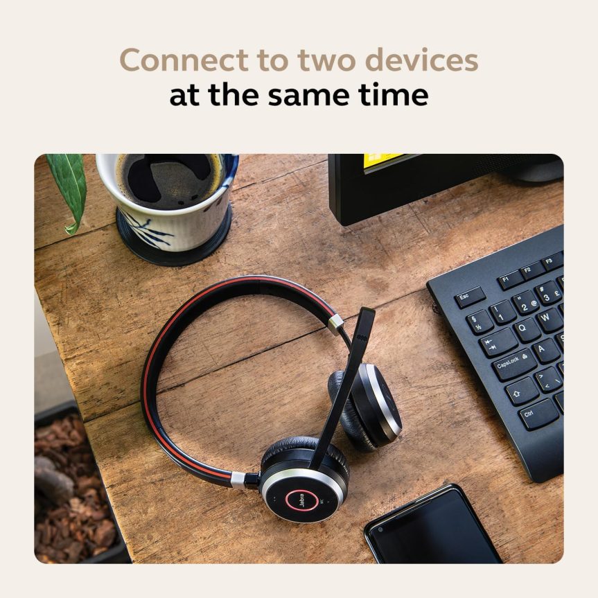 Jabra Evolve 65 SE Link380a MS Stereo- Bluetooth Headset with Noise-Cancelling Microphone, Long-Lasting Battery and Dual Connectivity - Works with All Other Platforms - Black - Image 8